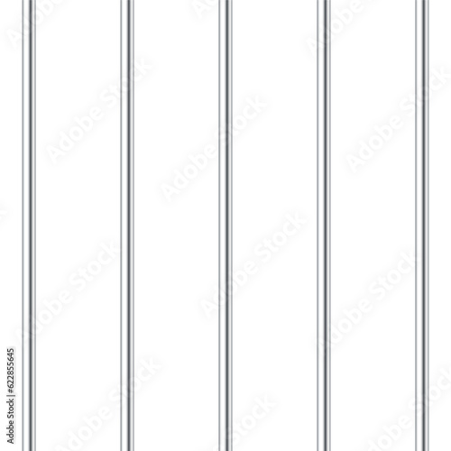 Realistic shiny metal prison bars isolated on white background. Detailed jail cage, prison iron fence. Criminal background mockup. Vector illustration