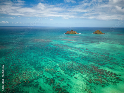 Aerial View of Mokulua Islands, Mokulua Dr, Kailua, Hawaii, United States.