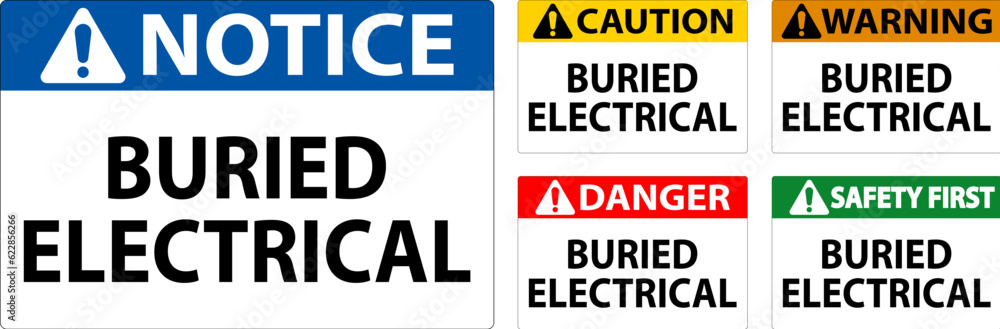Danger Sign Buried Electrical On White Bacground