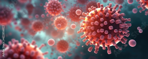 Fotografia Multiplying viruses, Virus spikes detaching