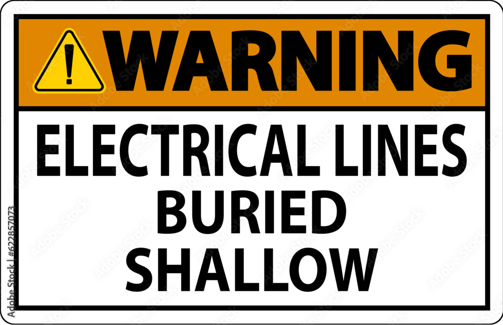 Warning Sign Electrical Lines, Buried Shallow On White Bacground