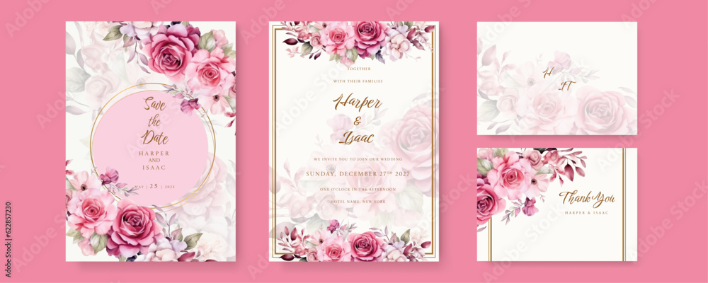 Flowers background for social media stories, save the date, greeting, rsvp, thank you. Wedding invitation with watercolor pink roses floral. Flowers background for social media stories, save the date, greeting, rsvp, thank you. Wedding invitation with watercolor pink roses floral.