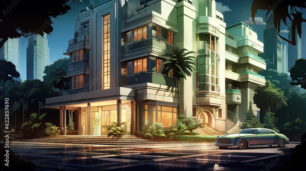 Naklejka premium Luxury hotel state. AI generated art illustration.