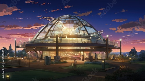 Greenhouse in the park. AI generated art illustration.