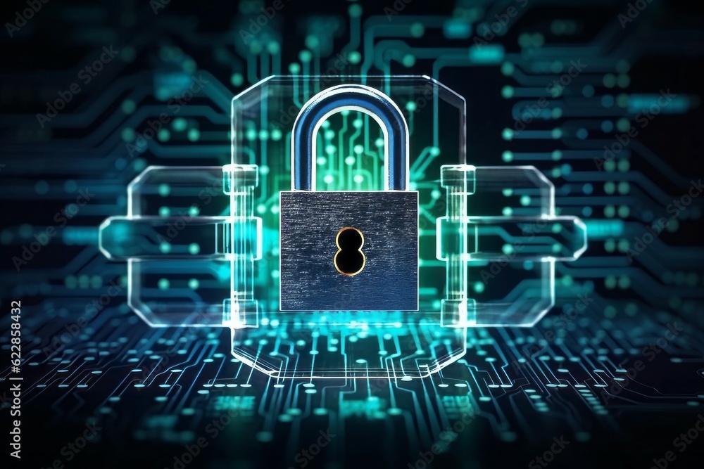 Futuristic background with a padlock as a symbol of internet security and personal data protection. AI generated Futuristic background with a padlock as a symbol of internet security and personal data protection. AI generated
