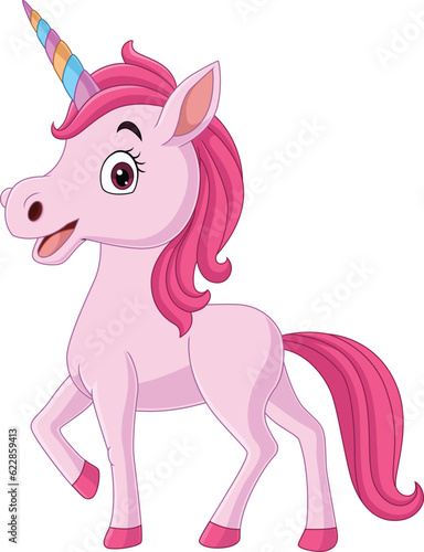 Cute little unicorn cartoon on white background