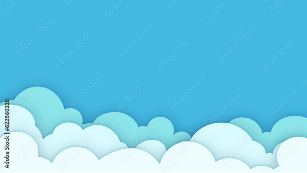 Sky clouds background in paper cut style. The design looks simple and cute