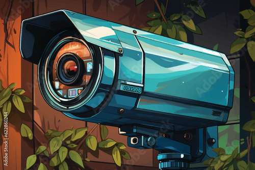 cartoon vector illustration of Hidden surveillance camera ensures home protection with discreet monitoring
