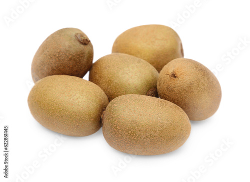 Fresh ripe yellow kiwis on white background