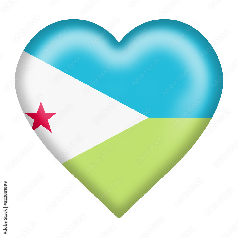 Djibouti flag heart button with clipping path 3d illustration Djibouti flag heart button with clipping path 3d illustration