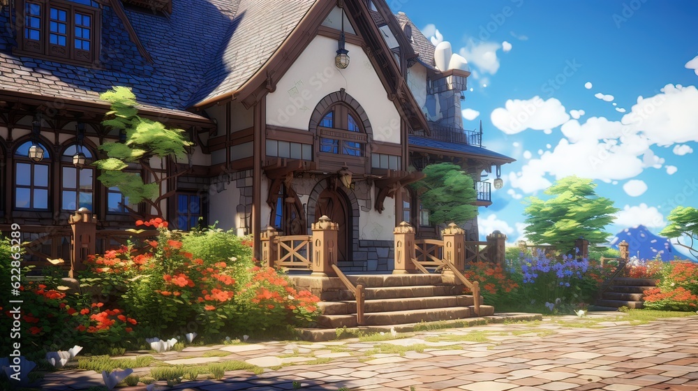 Obraz premium Church in the village of saint james. AI generated art illustration.