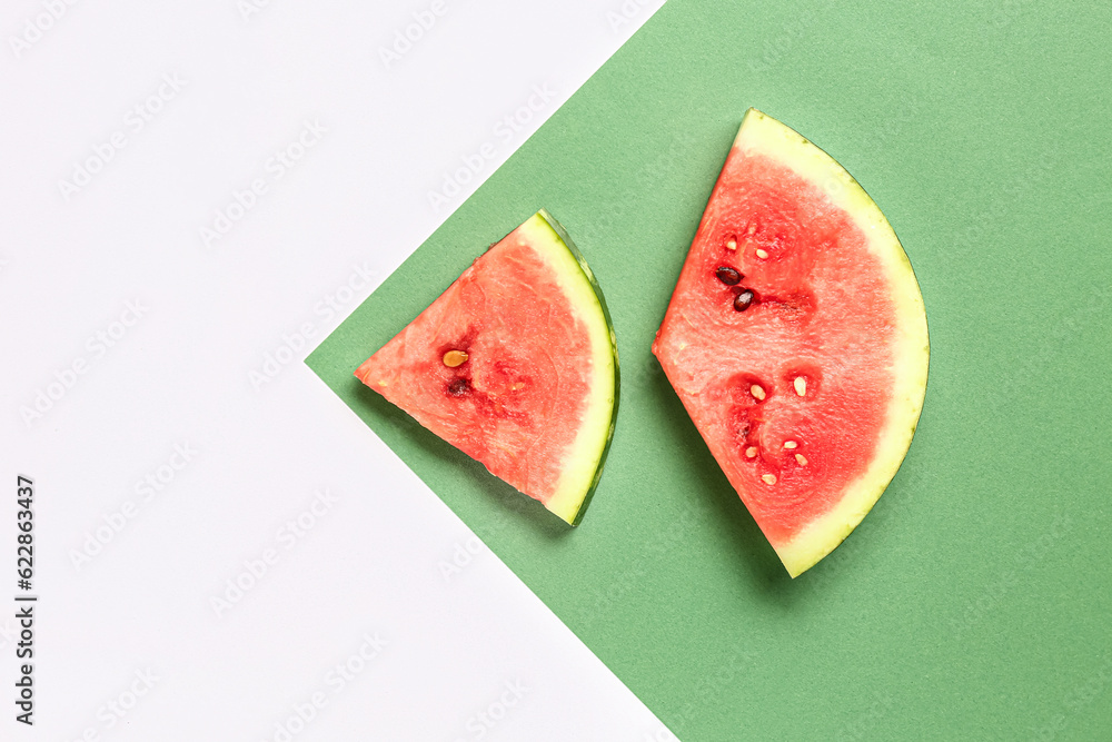 Pieces of fresh watermelon on colorful background Pieces of fresh watermelon on colorful background