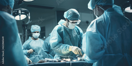 Operation. Surgeons at at medical hospital surgery room performing an operation. Hand edited generative AI.   photo