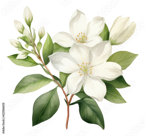 Watercolor white jasmine flower isolated. © Pro Hi-Res