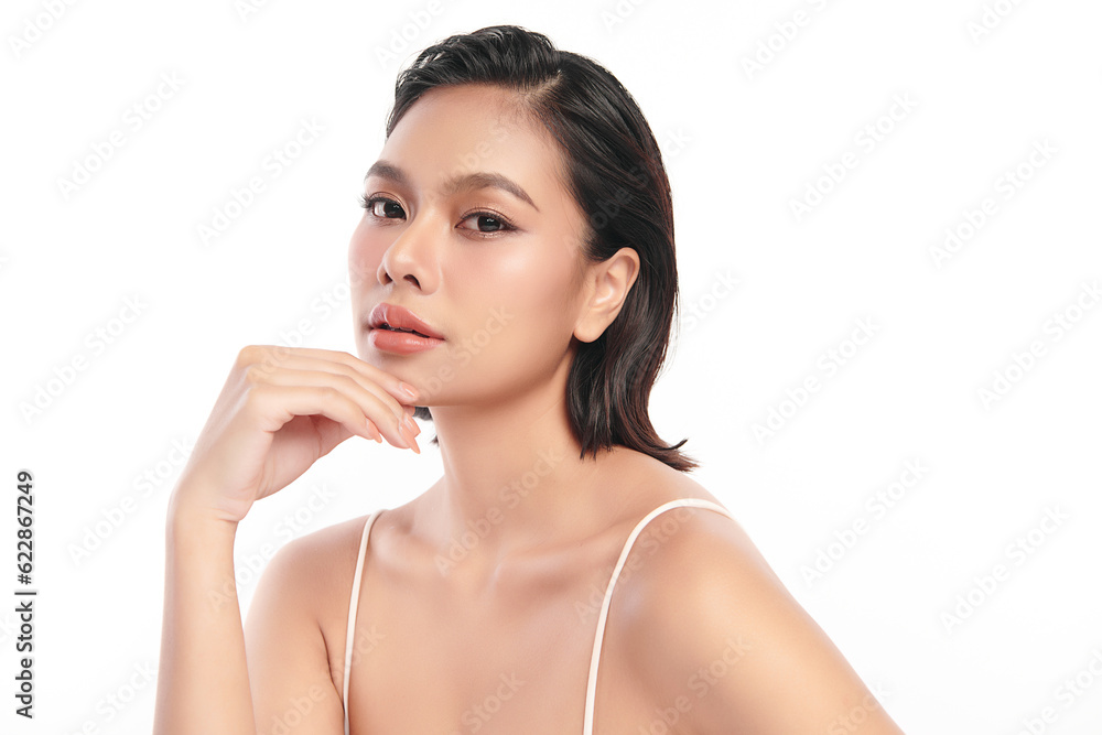 Beautiful young asian woman with clean fresh skin on white background, Face care, Facial treatment, Cosmetology, beauty and spa, Asian women portrait. Beautiful young asian woman with clean fresh skin on white background, Face care, Facial treatment, Cosmetology, beauty and spa, Asian women portrait.