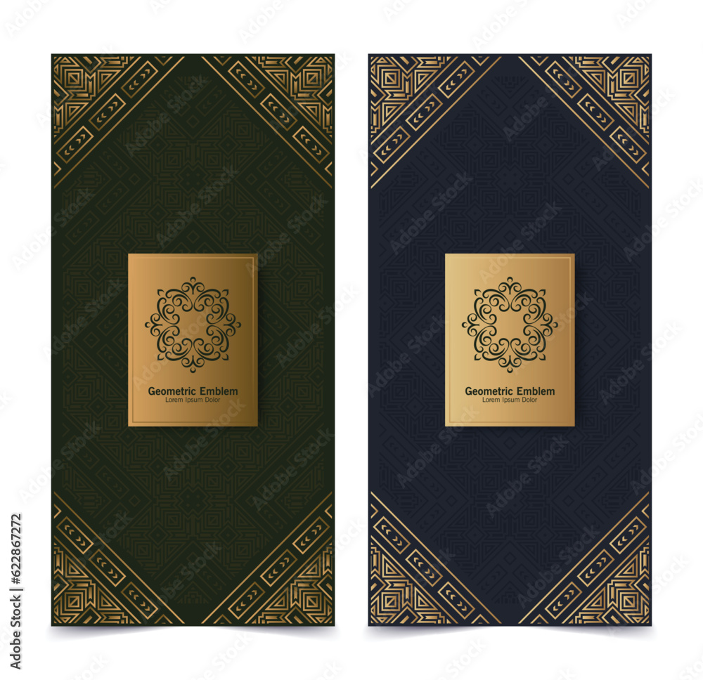 Fototapeta premium Set of luxury retro labels with calligraphic vector logo. Antique monogram collection.
