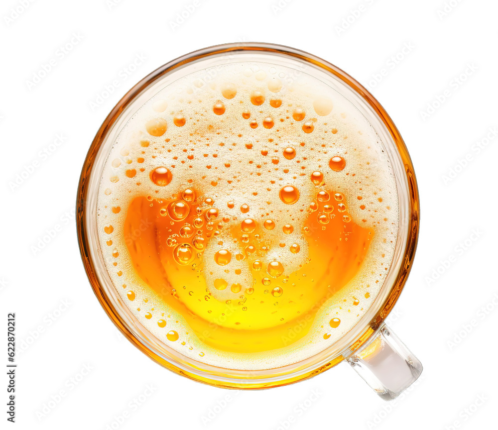 Top view of glass of beer on transparent isolated background - obrazy, fototapety, plakaty 