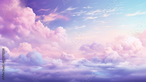 Purple sunset sky with fluffy clouds
