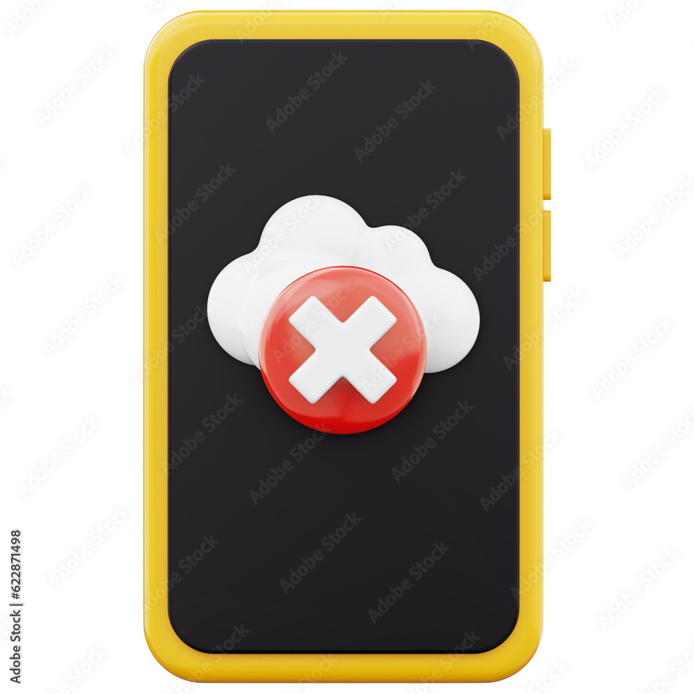 Obraz premium White cloud cross wrong icon computing error cancel symbol on mobile phone 3d render illustration isolated on transparent background