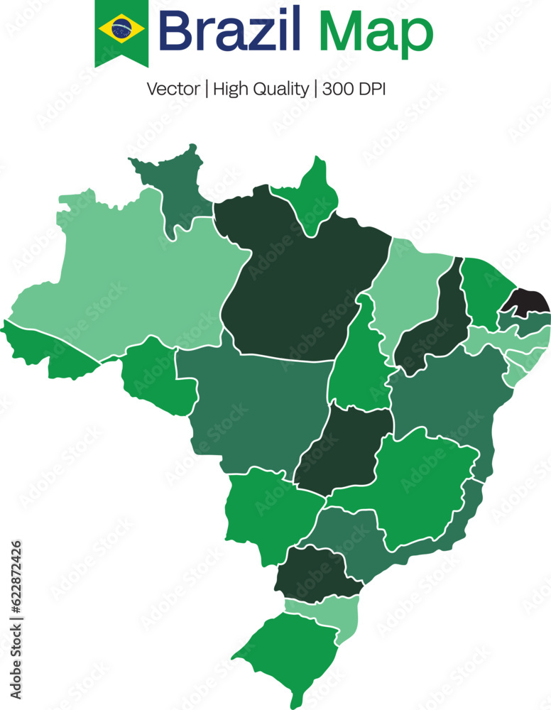 Obraz premium Brazil map on white background , Brazil Vector Design Template , Flag of Brazil, Flat simple Brazil map , Independence day design for Brazilian celebration , Map of Distrito Federal do Brasil