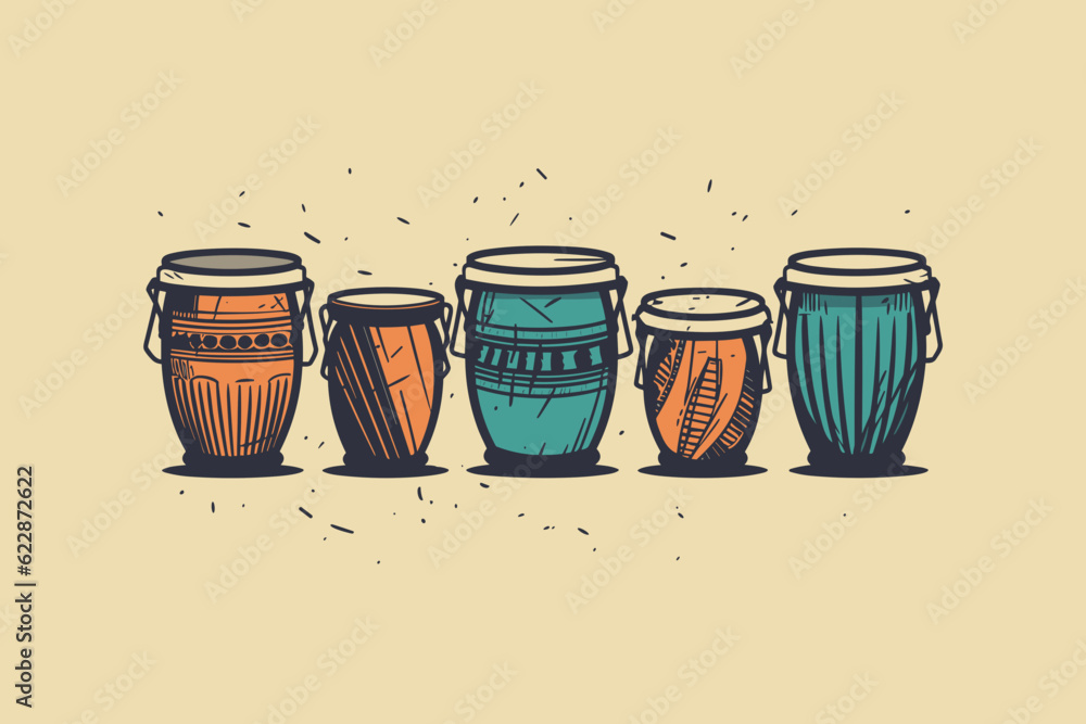 Doodle inspired Congas, cartoon sticker, sketch, vector, Illustration