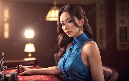 beautiful woman at luxury casino gambling  generative AI