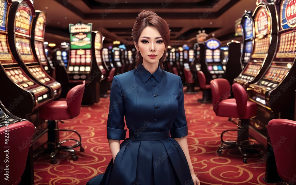 beautiful woman at luxury casino gambling, generative AI