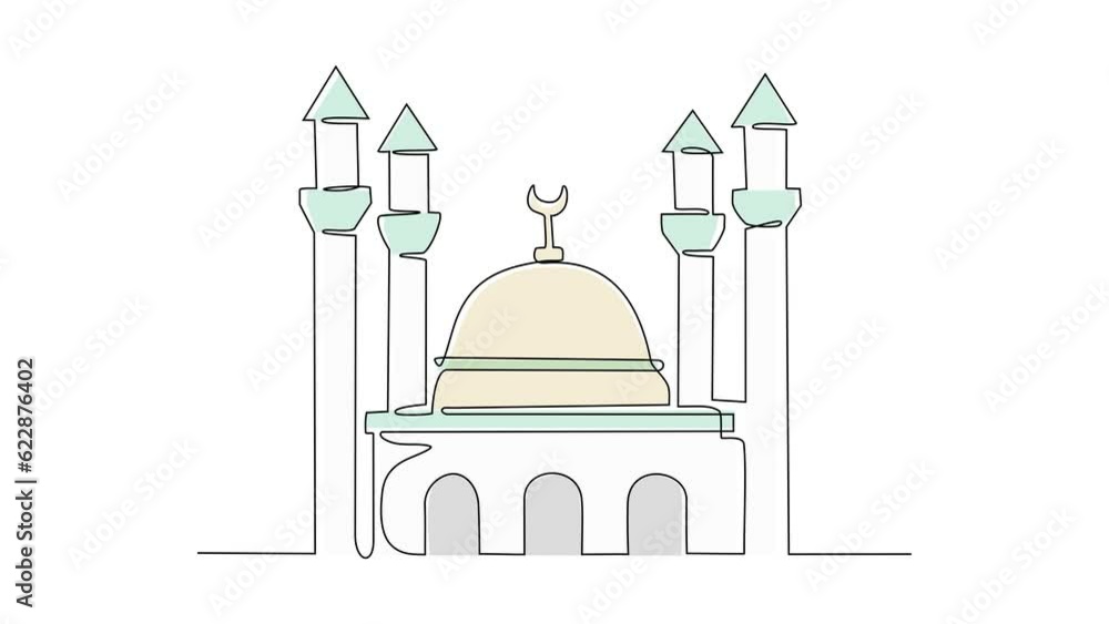 Animated self drawing of a mosque. Design of moslem place praying concept illustration in simple linear animation. Ramadan kareem and eid mubarak concept design with full length animation. Animated self drawing of a mosque. Design of moslem place praying concept illustration in simple linear animation. Ramadan kareem and eid mubarak concept design with full length animation.