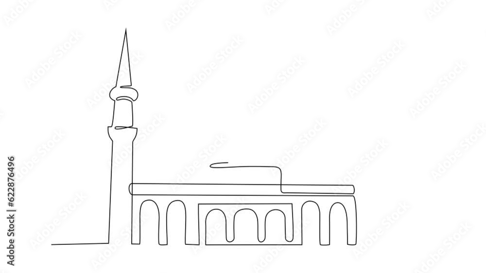 Animated self drawing of a mosque. Design of moslem place praying concept illustration in simple linear animation. Ramadan kareem and eid mubarak concept design with full length animation. Animated self drawing of a mosque. Design of moslem place praying concept illustration in simple linear animation. Ramadan kareem and eid mubarak concept design with full length animation.