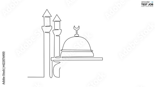 Animated self drawing of a mosque. Design of moslem place praying concept illustration in simple linear animation. Ramadan kareem and eid mubarak concept design with full length animation.