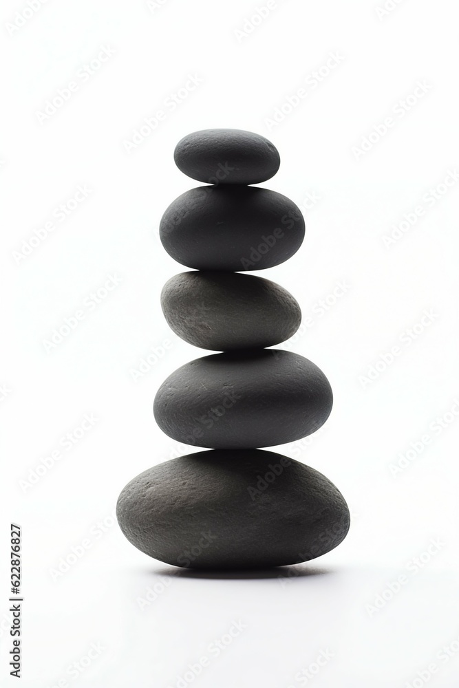 Balanced Japanese Rocks in Ascending Order, Isolated on White. Generative ai Balanced Japanese Rocks in Ascending Order, Isolated on White. Generative ai