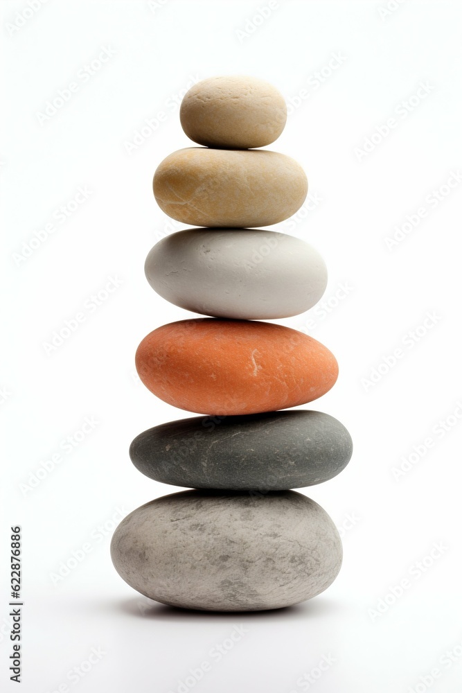 Balanced Japanese Rocks in Ascending Order, Isolated on White. Generative ai Balanced Japanese Rocks in Ascending Order, Isolated on White. Generative ai