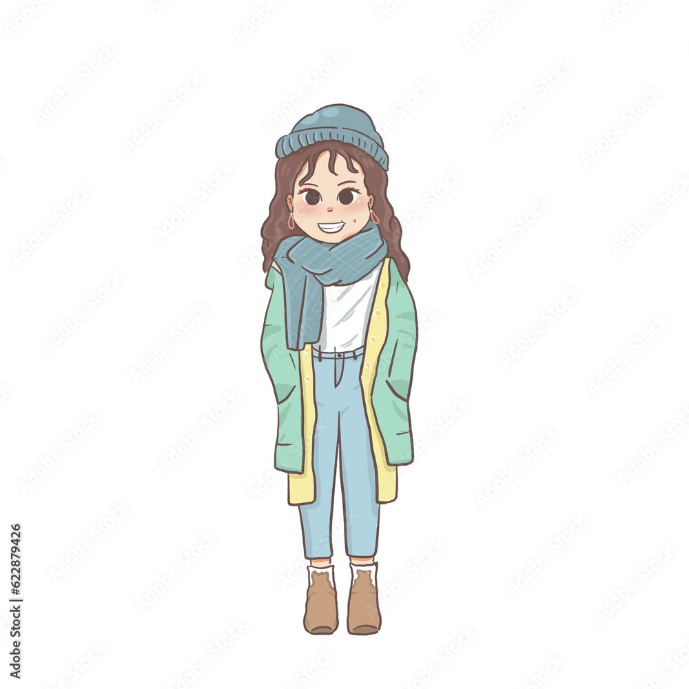 A cute girl wearing a green coat A cute girl wearing a green coat
