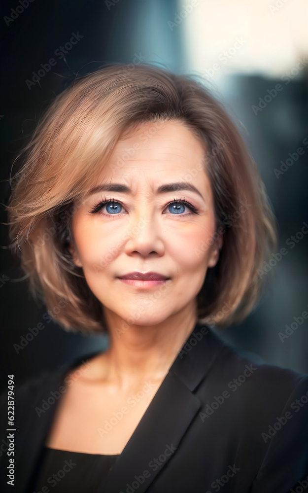 happy pretty middle aged old asian woman at the street, generative AI happy pretty middle aged old asian woman at the street, generative AI