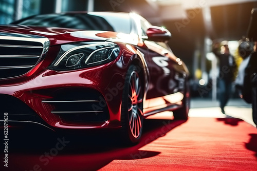 luxury modern red car closeup. Generative AI illustration © alexkoral