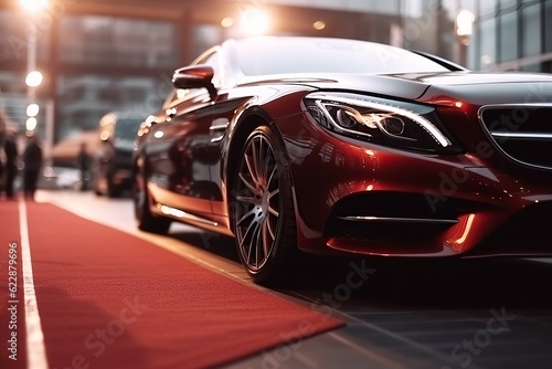 luxury modern red sports car close-up. Generative AI illustration © alexkoral