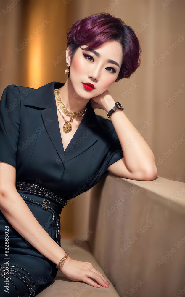 photo portrait of beautiful playful asian lady woman with trending outfit and accessories , generative AI photo portrait of beautiful playful asian lady woman with trending outfit and accessories , generative AI