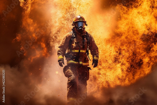 safety fire uniform firefighter emergency fireman equipment rescue smoke fighter. Generative AI. © SHOTPRIME STUDIO