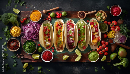 Wallpaper Mural Healthy taco bowl with fresh vegetables and guacamole generated by AI Torontodigital.ca