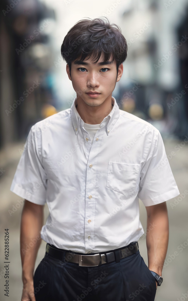 Fototapeta premium Thai people in thailand technical college uniform white shirt and pant, generative AI