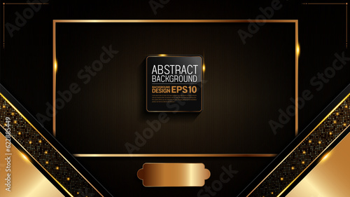 black gold background, golden light luxury image abstract, straight lines overlap layer shadow gradients space composition for banner, flyer cover layout, website template design
