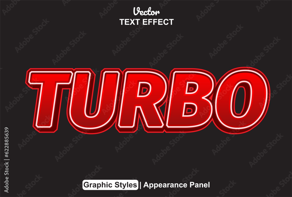 turbo text effect with red color graphic style and editable.