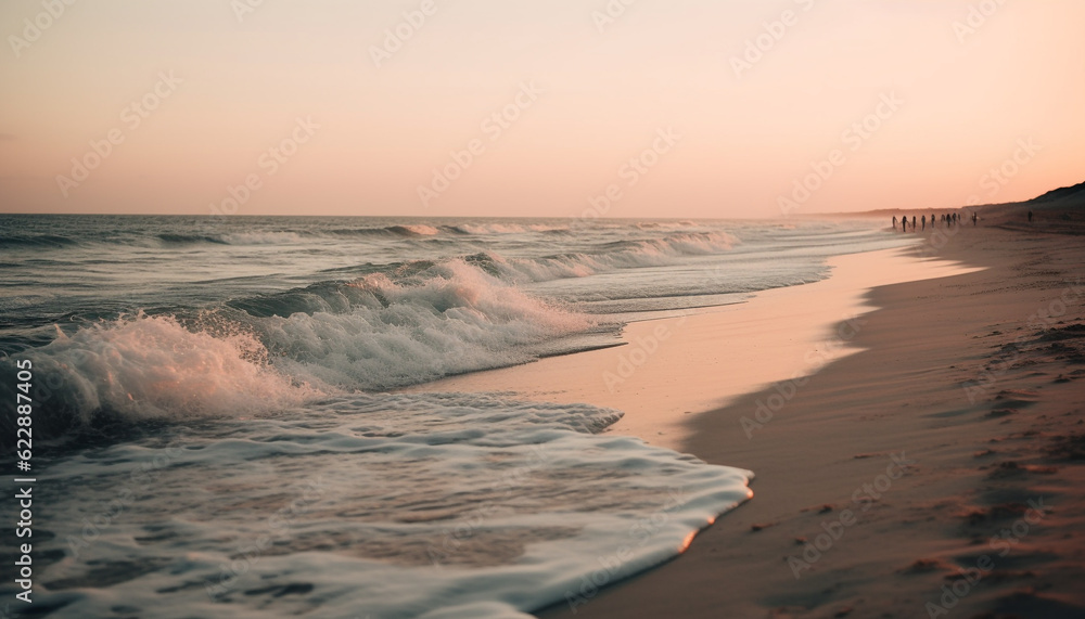 Obraz premium The tranquil scene at waters edge, dusk generated by AI