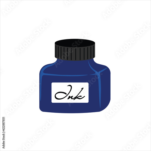 Ink pot vector isolated on white background. Ink pot illustration in color flat style. Element for Back to school, Back to work concept.