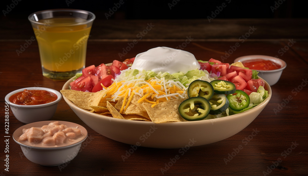 Fresh gourmet taco bowl with grilled meat generated by AI Fresh gourmet taco bowl with grilled meat generated by AI