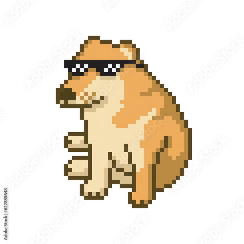Dog with dark glasses, pixel art meme