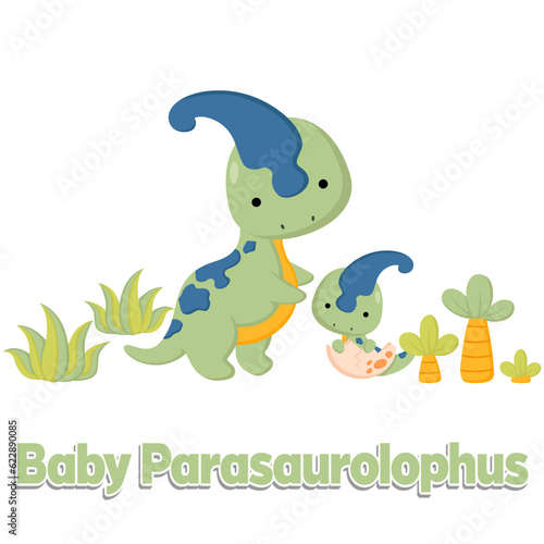 baby parasaurolophus cute doodle dinosaur vector
