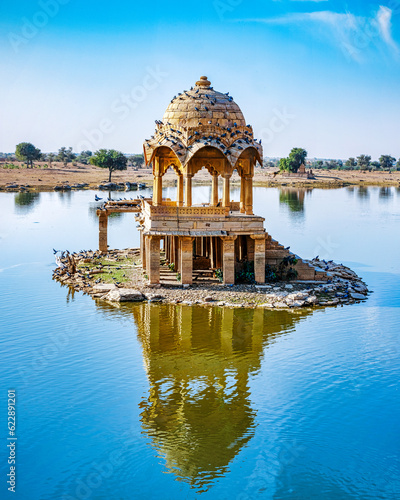 landmark of India and Rajasthan. Gadi Sagar (Gadisar) Lake is one of the most important tourist attractions in Jaisalmer, Rajasthan, India.