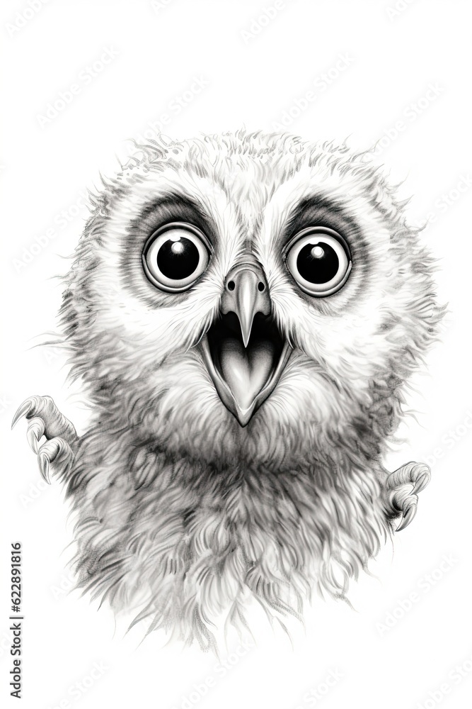 Fototapeta premium Baby Owl looking surprised - generative AI
