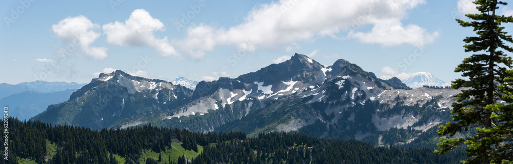 Panoramic landscape of rugged mountain landscape in Washington State, Pacific Northwest United States